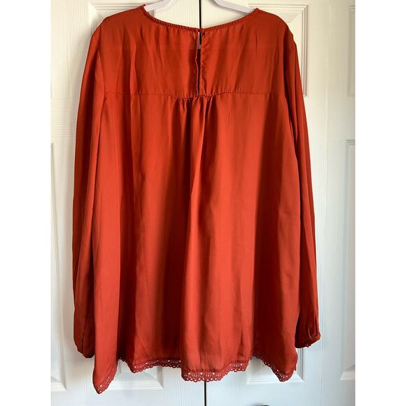 Oddy Crochet Detailed Loose-Fit Blouse Burnt Orange Boho Shift Top Plus Size 3x - Picture 2 of 8